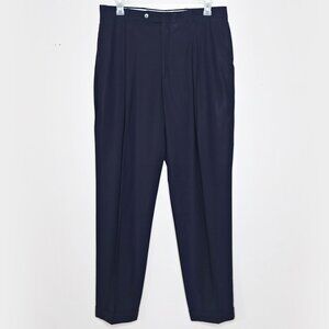 OSCAR‎ DE LA RENTA 100% Wool Dress Pants Cuffed 36 X 44 Navy Blue *Small Flaw
